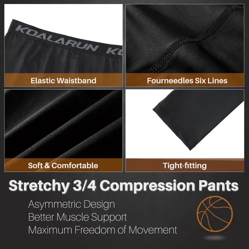 Vista 3 de Mallas de compresión de una pierna para baloncesto para hombre, 3/4, capri deportivos, pantalones de entrenamiento atlético, capas base
