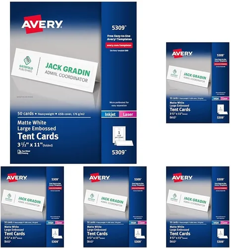 Vista 9 de Avery Tarjetas de Mesa Imprimibles, 3.5" x 11" pulgadas, Blancas con Borde en Relieve, 50 Tarjetas de Lugar en Blanco para Impresoras Láser