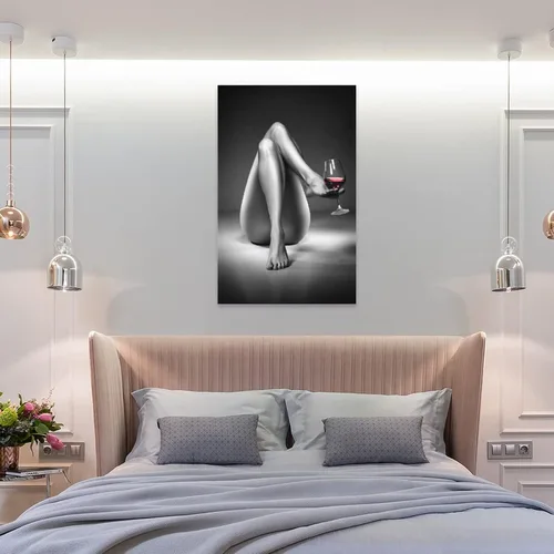 Vista 8 de Impresiones en lienzo con diseño de mujer desnuda, pintura de copa de vino en blanco y negro, póster de chica sexy, arte de pared, cuadro moderno