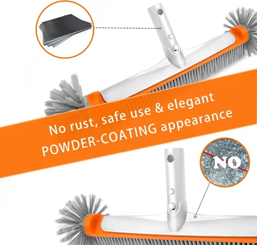 Vista 5 de Poolvio Cepillo profesional de limpieza de piscinas de piso y pared de 17.5 pulgadas con cerdas de nailon resistentes, mango de aluminio EZ Clip