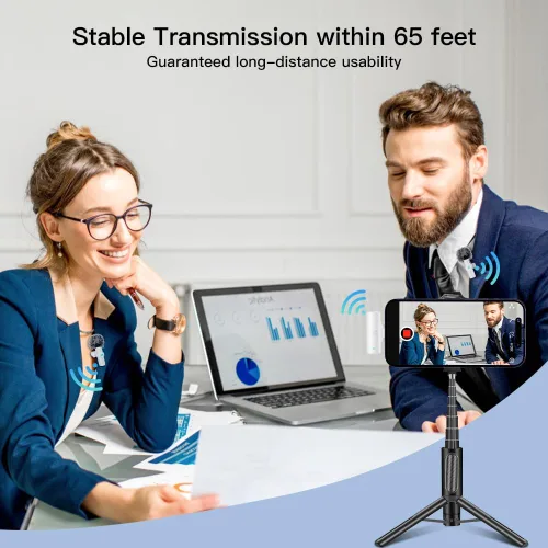Vista 2 de Leettus 2pcs Micrófono Inalámbrico Lavalier para iPhone iPad Grabación de Video, Mini Micrófono para Transmisión en Vivo de Juegos, Entrevistas
