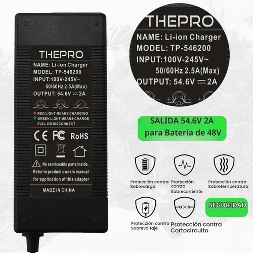 Vista 2 de THEPRO Cargador de batería de 54.6 V 2 A para batería de litio de 48 V, cargadores universales de adaptador de corriente de 54.6 V, conector de CC