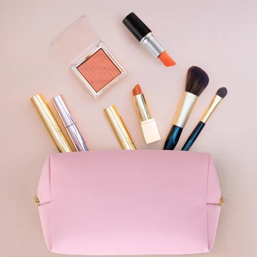 Vista 6 de HAOGUAGUA Bolsa de maquillaje para mujer, organizador impermeable de viaje, organizador de cosméticos para mujeres, tamaño mediano (rosa)