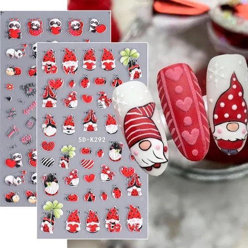 Vista 2 de Calcomanías de arte de uñas para el día de San Valentín, calcomanías de oso lindo 5D, autoadhesivas, corazón rojo, enano, panda, diseño de uñas