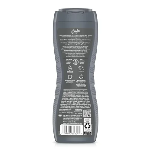 Vista 6 de Dial Men 2 en 1 Jabón para cuerpo y cara, Carbón Activado, 16 fl oz, paquete de 4, Jabón exfoliante suave para cuerpo con tecnología de enjuague