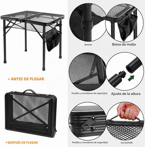 Vista 6 de E EASTSTORM - Mesa plegable de picnic para parrilla, mesa de camping al aire libre con bolsa de malla portátil, compacta y plegable para fácil