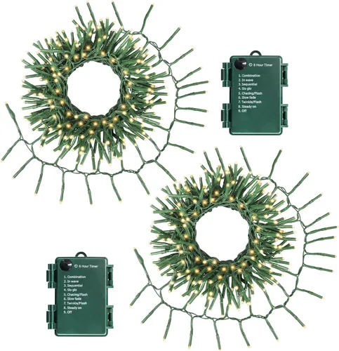 Vista 9 de 200 luces LED de Navidad en racimo, luces de cadena de Navidad tipo petardos, impermeables, 8 modos para interiores y exteriores, árbol de Navidad