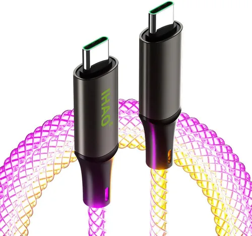 Vista 12 de IHAO Cable de carga multipuerto, 3 combinaciones en un cable USB A a USB C/Micro USB PD, cable de carga rápida iluminado LED que fluye compatible
