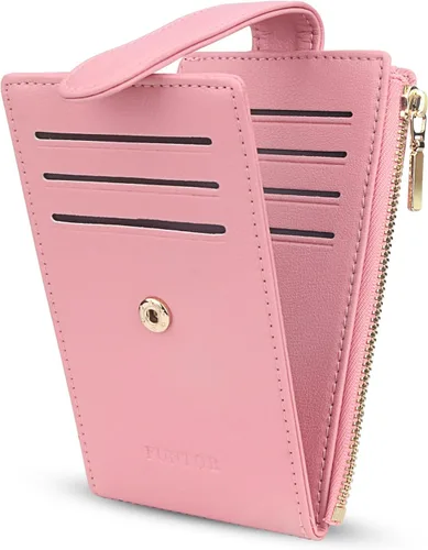 Vista 13 de FUNTOR - Carteras pequeñas para mujer, soporte delgado y plegable para tarjetas de crédito con bolsillo para monedas con cremallera, A: Negro