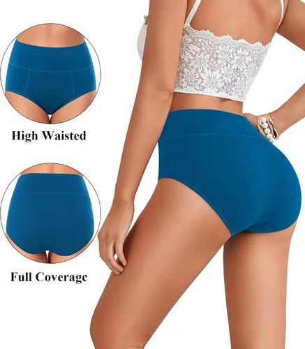 Vista 3 de ASIMOON Ropa interior de cintura alta con control de abdomen para mujer, de algodón, talla grande, cobertura completa, bragas para mujer