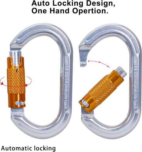 Vista 6 de SOB Clips de mosquetón de escalada con bloqueo automático, conector de mosquetón asimétrico de alta resistencia utilizado para rappel