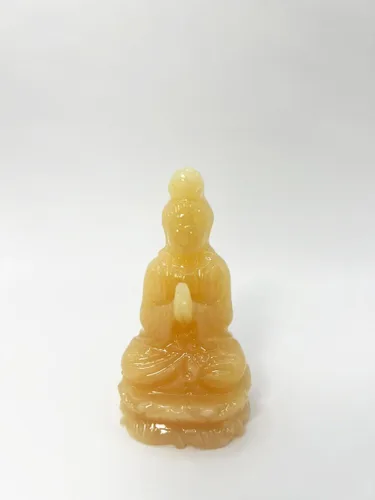 Vista 8 de Guan Yin - Estatua tallada en mármol de ónix amarillo, estatua de Quan Yin, estatua de Kwan Yin, estatua de Kuan Yin, decoración del hogar (11.8)