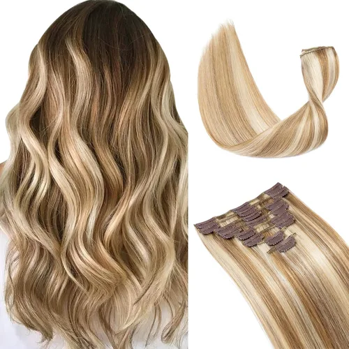 Vista 15 de Extensiones de cabello con clip, cabello humano Remy, extensiones de cabello largo lacio de una pieza con 5 clips, con gancho para colgar
