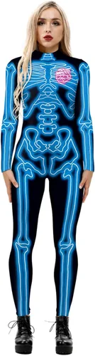 Vista 14 de Honeystore - Enterizo para disfraz de esqueleto para mujer, para Halloween, malla entera, leotardo, para cosplay Color06