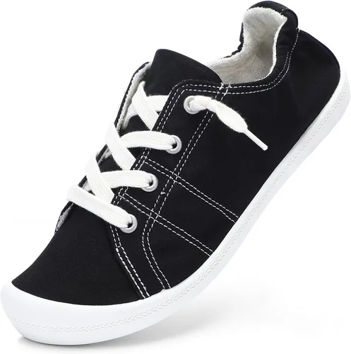 Vista 12 de STQ Zapatos deportivos sin cordones para mujer, cómodos zapatos de lona casuales Todo negro