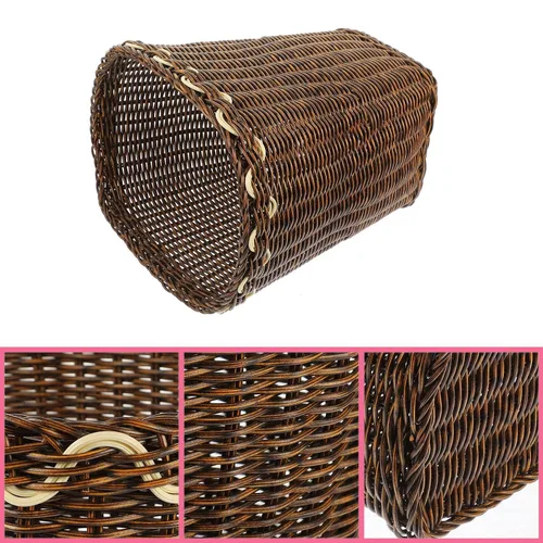 Vista 7 de Cabilock Cesta de basura tejida marrón, ratán sintético, plástico, 7.9 x 8.7 in, tapa abierta