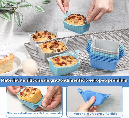 Vista 4 de Koluti Paquete de 12 tazas de silicona antiadherentes para magdalenas, moldes reutilizables para cupcakes con doble asa, libres de BPA, mini
