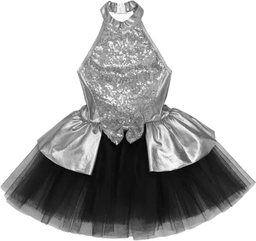 Vista 14 de CHICTRY Vestido tutú de ballet con lentejuelas brillantes para niñas y niñas, moderno disfraz de baile latino de jazz