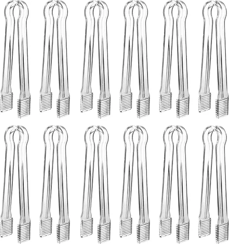 Vista 8 de Paquete combinado de 12, 6 pinzas de plástico para servir, mini pinzas de cocina, pinzas de cocina y 6 cucharas de plástico transparente