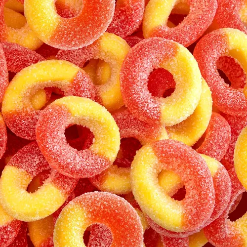 Vista 8 de Peach Rings – Bolsa de 2 libras – Gomitas de durazno – Dulces agridulces para oficina, aperitivos, decoración de postres y bolsas de golosinas