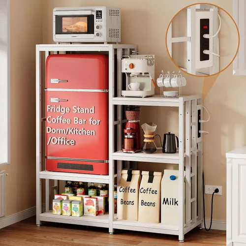 Vista 17 de Soporte para Mini Nevera, Estación de Gabinete de Barra de Café con Espacio de Almacenamiento para Insertar Refrigerador Pequeño, Organizador