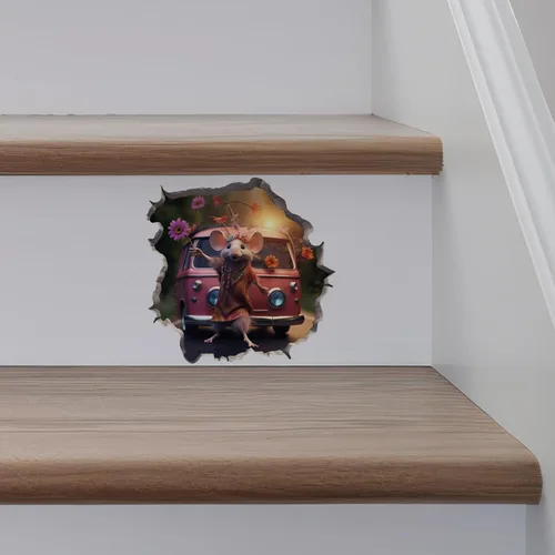 Vista 5 de Pegatina de pared 3D con agujero de ratón de niña hippie boho