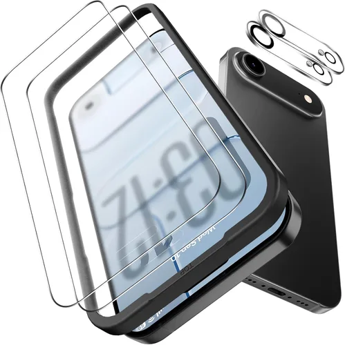 Vista 10 de OMOTON Protector de pantalla y protector de lente de cámara para iPhone 13 con ayuda de instalación de marco