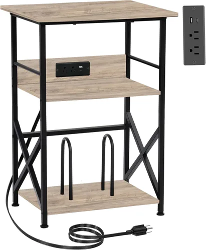 Vista 14 de DALEMHOME Soporte para tocadiscos con estación de carga, mesa auxiliar de 3 niveles para almacenamiento de 100 vinilos, mesa auxiliar para sala