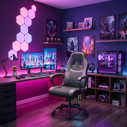 Vista 2 de FDW Gaming Chair Leather+Breathable Mesh Computer Chair Executive Support Ergonomic Office Desk Chair with Armrests 360° Swivel & Caster Five Star