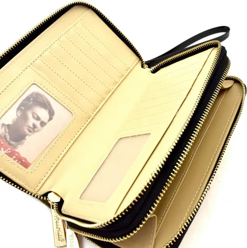 Vista 2 de Trendeology Auténtica cartera con licencia de Frida Kahlo Picture de piel sintética con doble cremallera, Baby Frida - Tema de dibujos animados
