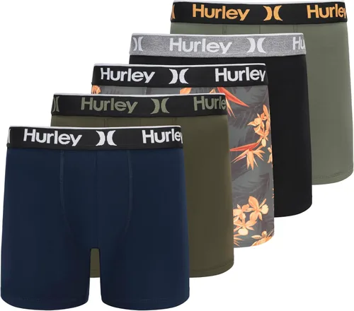 Vista 9 de Hurley calzoncillos tipo bóxer elásticos para hombre, paquete de 5 Combo de helecho de carbón
