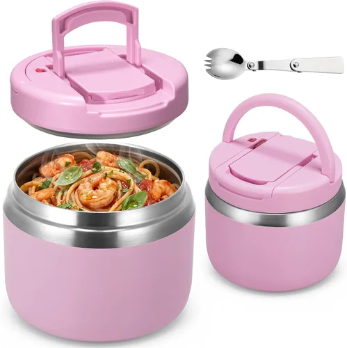 Vista 11 de MAXSO Tarro de comida aislado al vacío de 14 onzas con tapa de hebilla de cuchara, termo de sopa para niños para comida caliente, boca ancha, Negro