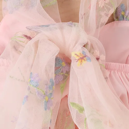 Vista 4 de ODASDO Mameluco de tul para bebé niña con bordado de flores, body de princesa con diadema, fiesta de cumpleaños, traje de pastel