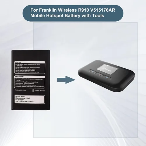 Vista 4 de Batería de repuesto R910 compatible con Franklin Wireless R910 V515176AR Batería de punto de acceso móvil con herramientas