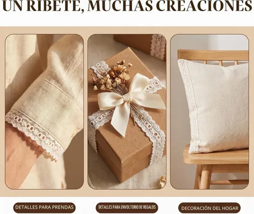 Vista 8 de Ribete de encaje de algodón con ojales blancos, cinta de red de algodón de 3 yardas, cinta de borde de encaje de 1.260 in de ancho, adornos de tela