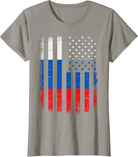 Vista 15 de Russian American Flag Russia America Pride Heritage T-Shirt Asphalt Grey