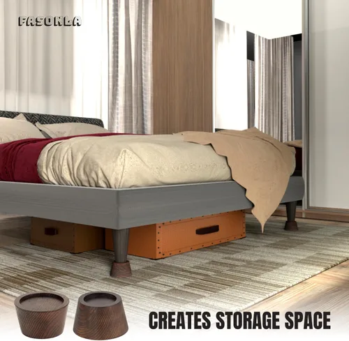Vista 6 de Elevadores de cama (juego de 4) elevadores de muebles de altura de 2 pulgadas, elevadores de madera maciza de roble para cama, elevadores de muebles