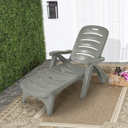 Vista 9 de Tangkula Tumbona para exteriores, silla reclinable ajustable de 5 posiciones con ruedas integradas, resistente a la intemperie, plegable, para Gris