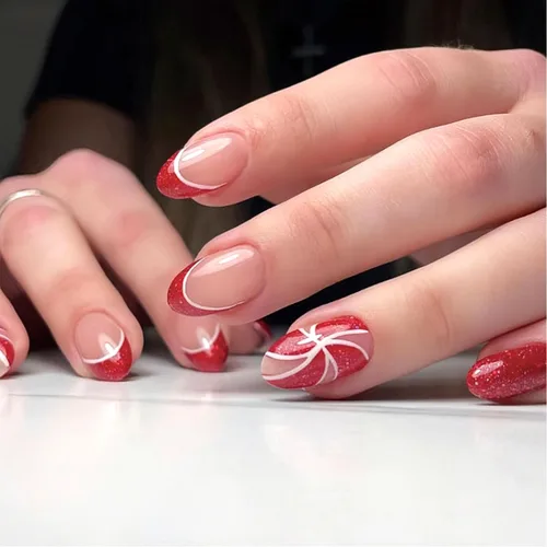 Vista 11 de Uñas postizas a presión con copos de nieve, uñas postizas cuadradas cortas de Navidad, uñas acrílicas negras con purpurina, kit de uñas postizas