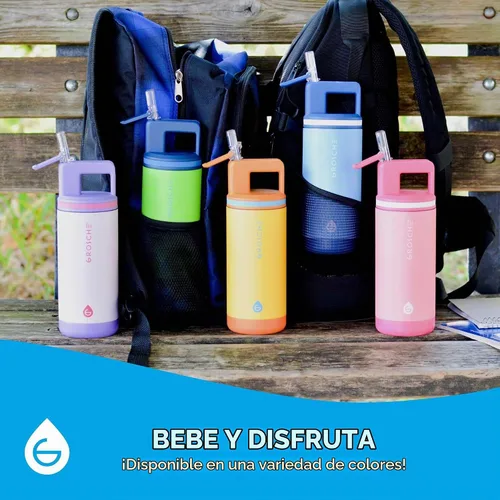 Vista 7 de GROSCHE Alpine Flip N Sip - Botella de agua para niños, tapa con popote