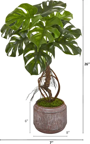 Vista 2 de Nearly Natural Monstera - Maceta de gres artificial de seda de 26 pulgadas, color verde
