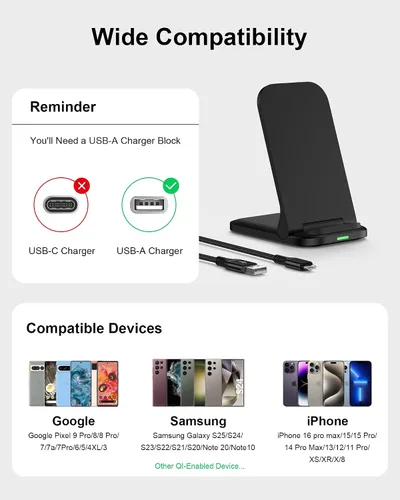 Vista 7 de Soporte de carga inalámbrico rápido para Samsung, soporte de cargador de teléfono inalámbrico de 15 W, estación de soporte de carga inalámbrica