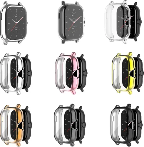 Vista 7 de FitTurn Funda protectora de pantalla compatible con Amazfit GTS 2/GTS3, proceso de chapado completo, color metal, TPU, a prueba de golpes, carcasa