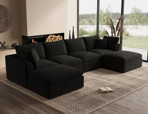 Vista 48 de ohllob Sofás seccionales Cloud de 110 pulgadas para sala de estar, sofá deshuesado en forma de L con otomana, sofá modular de 3 plazas, color negro