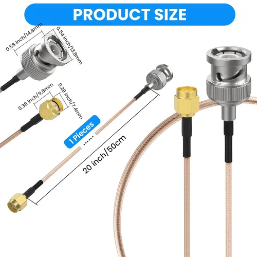 Vista 2 de SDTC Tech Cable coaxial SMA macho a BNC macho RG316 de puente de coleta extensor de antena adaptador de conector BNC (20 pulgadas)