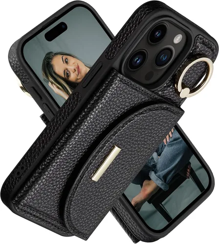 Vista 44 de Funda tipo cartera de Keallce para iPhone 14 Pro de 6.1 pulg., funda con tapa y ranuras para tarjetas, soporte con anillo, funda protectora de piel