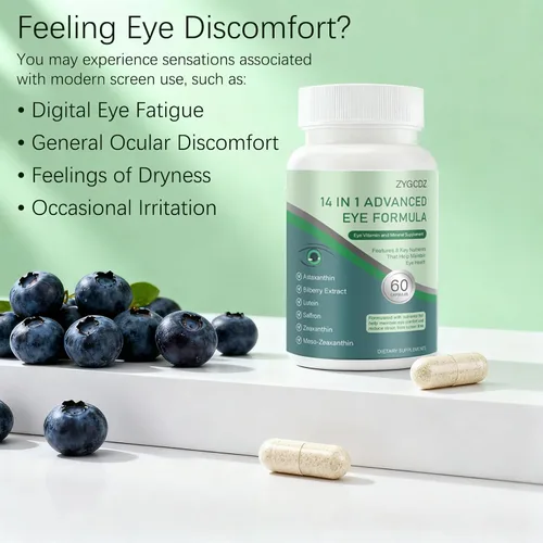 Vista 5 de Suplemento avanzado de vitaminas para los ojos 14 en 1 con luteína, zeaxantina, extracto de arándano y zinc para adultos, apoya la visión, la mácula