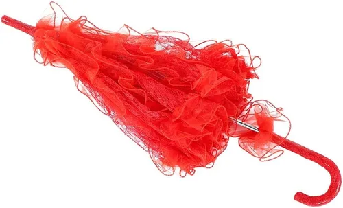 Vista 5 de Fdit Paraguas de algodón con encaje nupcial para bodas fiestas bailar fotografía accesorio rojo