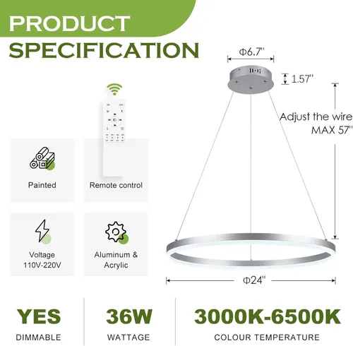Vista 38 de Benkut Lámpara de Araña de Anillo LED Moderna Negra para Comedor, Lámpara de Araña de Techo Circular Empotrada Regulable con Control Remoto