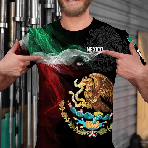 Vista 3 de Camisas mexicanas aztecas de manga corta de verano México camisa unisex 3D camisas